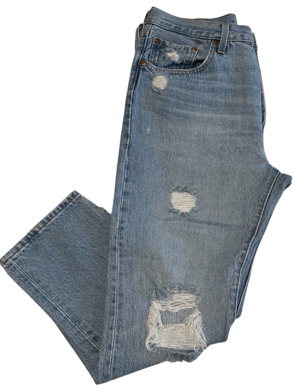 Levi's 501 Light Blue Distressed Denim Jeans